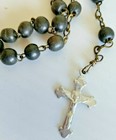 Antique Lourdes Rosary With Silver Metal Crucifix   Wood Beads 