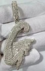 Men s Real Moissanite Custom Any Initial Letter Pendant 14k White Gold Plated