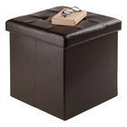 Espresso Faux Leather Storage Ottoman Bench Footrest Stool Chest Seat Padded