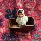 Vintage Concord Miniatures Furniture Victorian Wooden Rocking Cradle With Baby