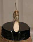 Antique Northwest Indian Or Eskimo Knife With Etched Blade And Bone Handle With