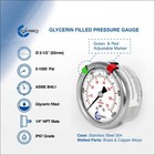 2 5  Liquid Filled Pressure Gauge 0 - 1000 Psi  Stainless Steel Case Back  Mount