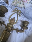 Vintage French Brass Flame Wall Sconce Pair  