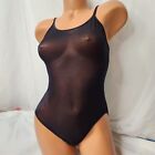 Glossy Vtg Victoria s Secret All Sheer Bodysuit Nylon Stretch Panty Tank Top M