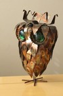 Adorable  Brutalist Mid Century Owl Sculpture  C  Jere Era Green Eyes 60 s Metal