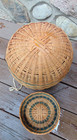 Vntg Round Woven Reed Wicker Basket W Lid 13  High  36  Around Unknown Origin