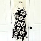 Nordstrom Soprano Black Floral Rose High-neck Fit   Flare Dress Sz L  14  Nwot
