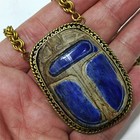 Ancient Egyptian Blue Scarab Copper Necklace  Vintage Style Handmade Jewelry