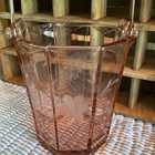 Antique   Vintage Pink Rose Cut Glass Ice Bucket With Metal Handle