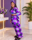 Purple Majesty Kente Inspired Ankara Top   Wide Leg Pants Set W  Headwrap  M  L
