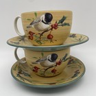 Vtg Lenox Winter   s Greetings X-large Cup And Saucer Earthenware Set Of 2