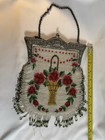 Vintage Or Antique Beaded Purse With Fringe   Silver Tone Frame   Needs Tlc
