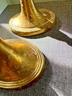 Two Pairs Antique Brass Candlesticks Oval Base Georgian Regency Style