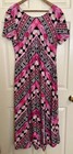 Vtg 90s Y2k Dress Womens Size S m Funky Colorful Stretch Short Sleeves Maxi