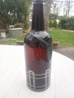 Vintage Art Deco Glass Silver Overlay Whiskey Bottle Ruby Red Decanter Barware 