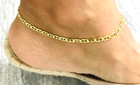 925 Solid Sterling Silver   Gold Plated Anklet Bracelet- 4mm Mariner -10  - Ea33