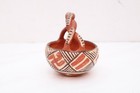 Early Isleta Basket Pottery Bowl W Handle 1910-1920 s Whirling Logs Antique Vtg