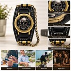 Vintage Steampunk Skull Case Wide Pu Leather Cuff Quartz Wrist Watch Men Women