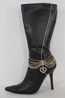 Women Boot Bracelet Metal Chain Gold Heart Set Anklet Bling Shoe Charm Handmade