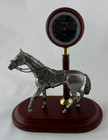 Bluestone Quartz Clock Racing Horse Desk Clock Cherry Color Wood Base Working