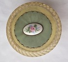 Vintage Green Floral Dresser Powder Jar Vanity Round Glass Art Deco