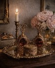 Vintage Ormolu Vanity Set Amber Glass Perfume Bottles Tray Hollywood Regency 