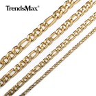 3 5 7 9mm Gold Plated Stainless Steel Figaro Chain Necklace Men Women 16-30  New