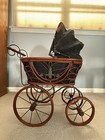 Vintage Victorian Babydoll Carriage Stroller Buggy Pram - Wood Metal Fabric