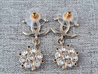 Authentic Chanel Cc Logo Dangle Earrings Black Glitter   Crystal Gold Tone