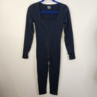 Oqq Womens Black Medium Long Sleeve Jumpsuit Ribbed Bodysuits Pants