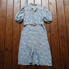 True Antique Vintage 30 s 1930 s M l Blue Floral Puff Balloon Sleeve Midi Dress