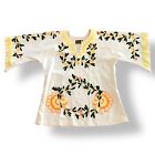 Vintage 1970 s Hand Embroidered Floral   Bird Mexican Kaftan Top Blouse Sz Med