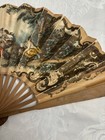 Antique Victorian French Chromolithograph Hotel Knickerbocker Fan Wooden Sticks