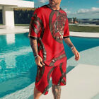 Men s Summer Outfit Printed 2-piece Sweatsuit Short Sleeve T-shirts Shorts Set