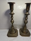 Pair Of Antique Brass Candle Stick Holders - 9  Tall