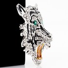 New Tiger Head Brooch Pendant Silver Tone Rhinestone Crystal Green Eye 2-way 2 