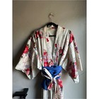 Traditional Japanese Cotton Yukata Kimono Robe Floral Obi Festival Japan Made