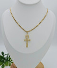 Gold Ankh Necklace  3mm Scroll Chain  14k Heavy Plated Gold Unisex
