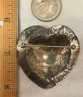     stamped 2  Heart Tische Repousse Sterling Silver Brooch Pin Signed Navajo