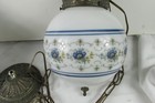 Vintage Glass Hanging Swag Lamps White Glass Floral Pattern Mid Century