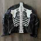 Men s Leather Jacket Motorcycle Skeleton Biker Genuine Cow Leather Jacket