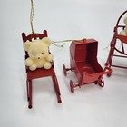 Vintage Avon Flocked Teddy Bear Christmas Ornaments Lot Of 5 Red Metal 1980s