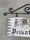 Antique Private Drive Wood Folk Art Trade Sign W  Cast Iron Scroll Hanger
