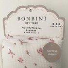 New Baby Blanket Muslin Cotton White Pink Floral And Bows Soft Lining   Bonbini