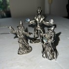 Lot Of 3 Vtg Pewter Or Pot Metal Castles-wizard Figures W crystals