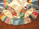 Vtg 22  Handmade Cotton Feed Sack Fabric Double Wedding Ring Quilt Block