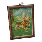 19c Vintage Raja Ravi Varma Lion Goddess Durga Litho  Paper Print   Wooden Frame