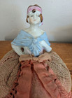 Vintage Porcelain German Half Doll On Pin Cushion