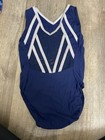 Gk Elite Womens Gymnastics Leotard Adult Medium Cross Back Blue Shimmer Design