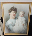 Large 19th Century Antique Mother And Daughter Photograph  framed 21 5 X17